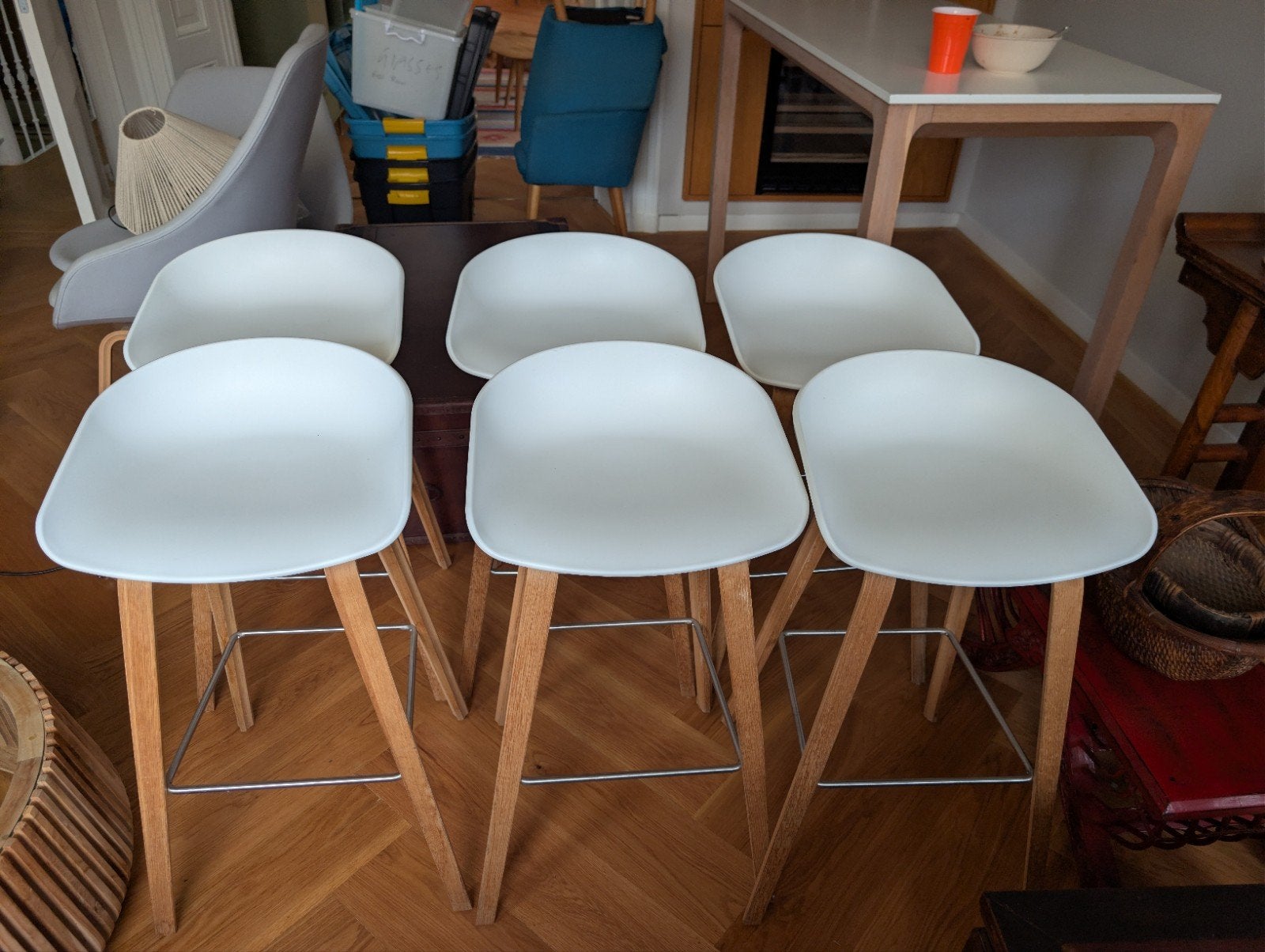 Six HAY bar stools, Ophalen, Wit, Zo goed als nieuw, Vijf, Zes of meer stoelen