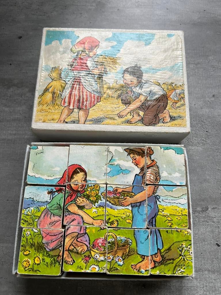 Vintage Blok puzzel jaren ‘60, Gebruikt, 10 tot 50 stukjes, Ophalen of Verzenden, X