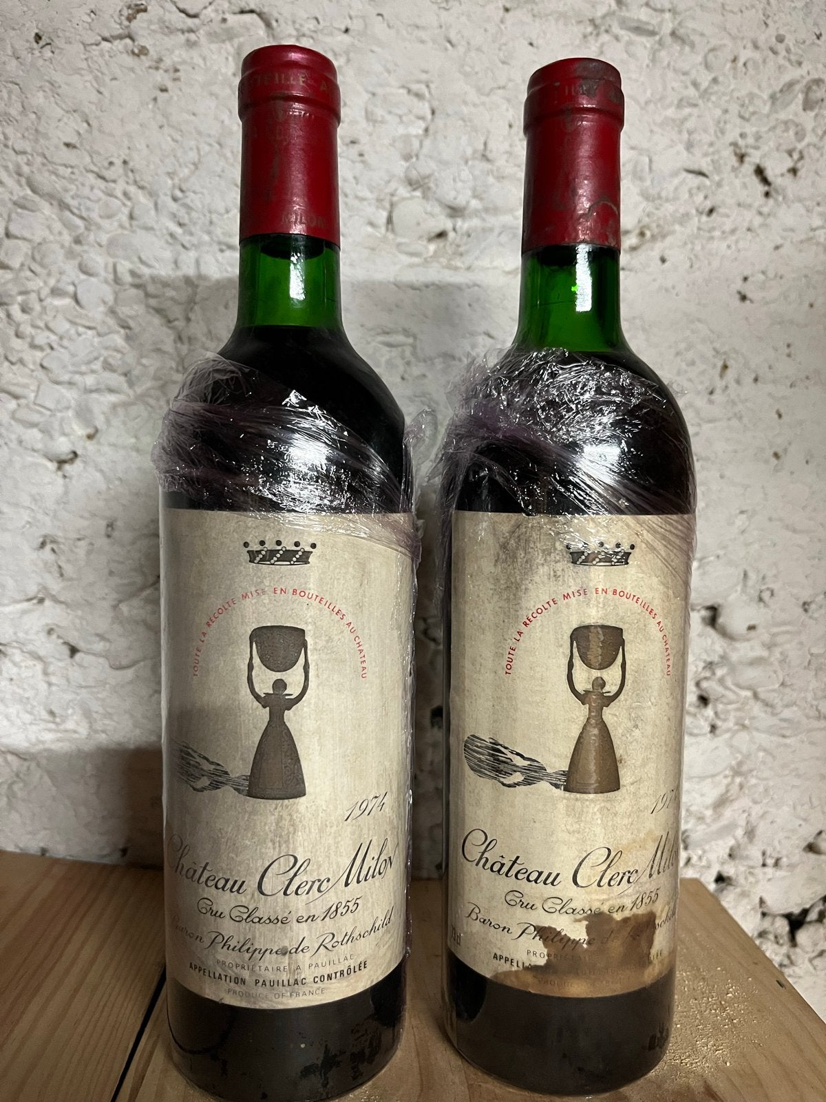 Château Clerc Milon 1974 - Twee flessen rode wijn, Verzamelen, Ophalen, Frankrijk, Nieuw, Rode wijn