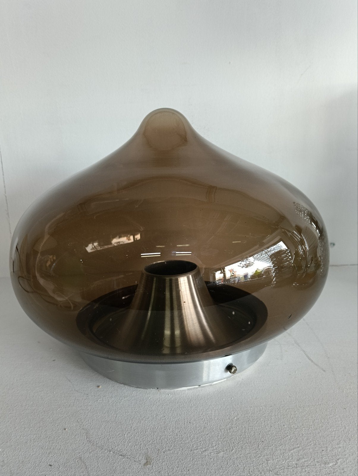 Vintage glazen Dijkstra druppel plafondlamp  - 30 cm doorsne, Overige merken, Gebruikt, Ophalen of Verzenden, Glas
