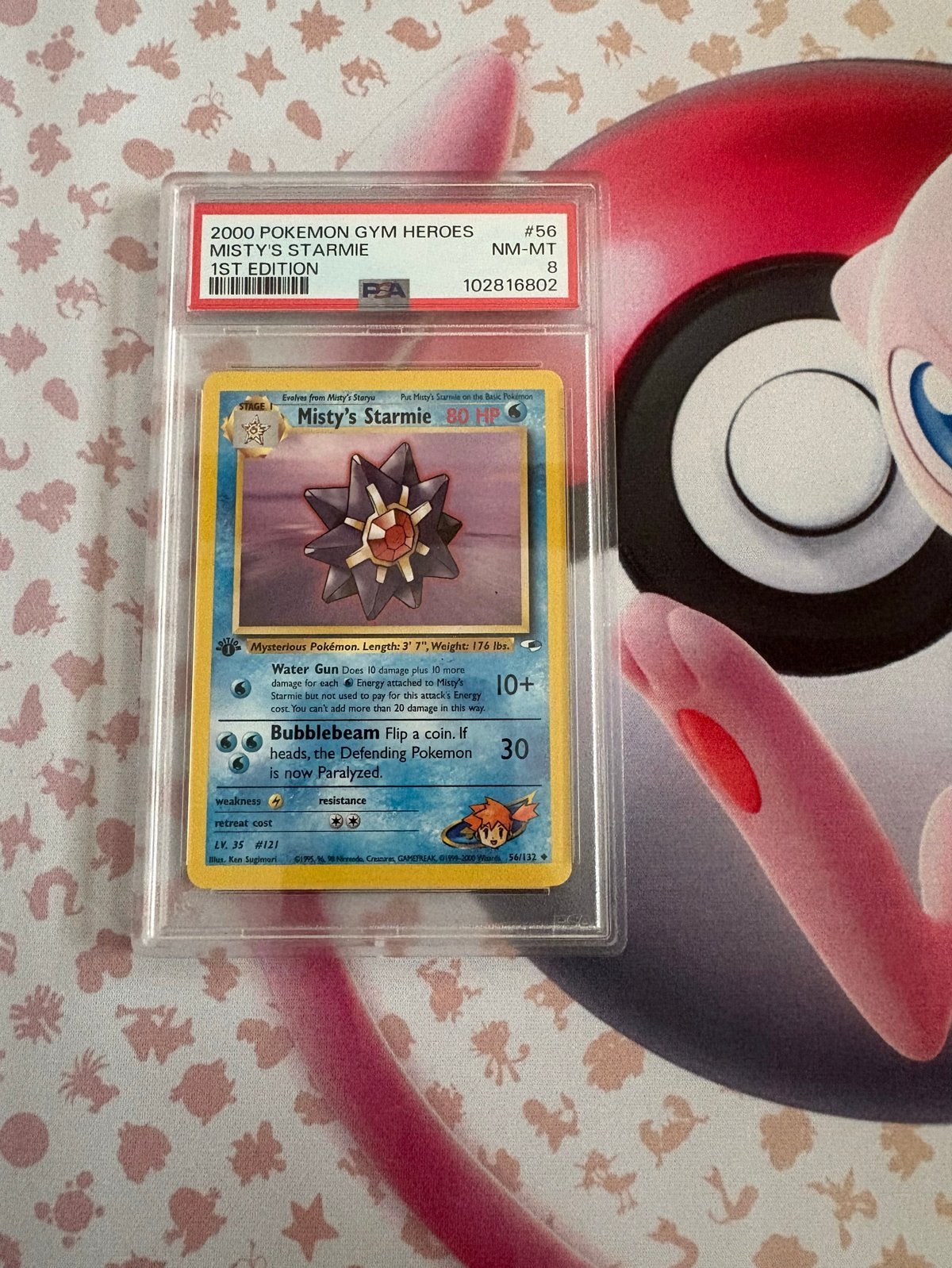 Misty's Starmie 1st Edition PSA 8 Pokémon Gym Heroes, Ophalen of Verzenden, Zo goed als nieuw, Losse kaart