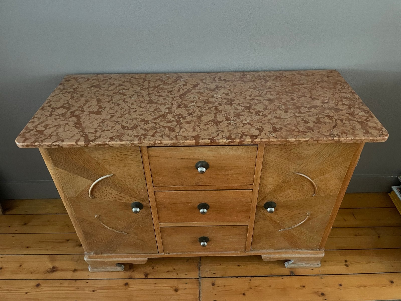 Vintage eikenhouten commode/kastje met marmeren blad, Antiek en Kunst, Ophalen of Verzenden