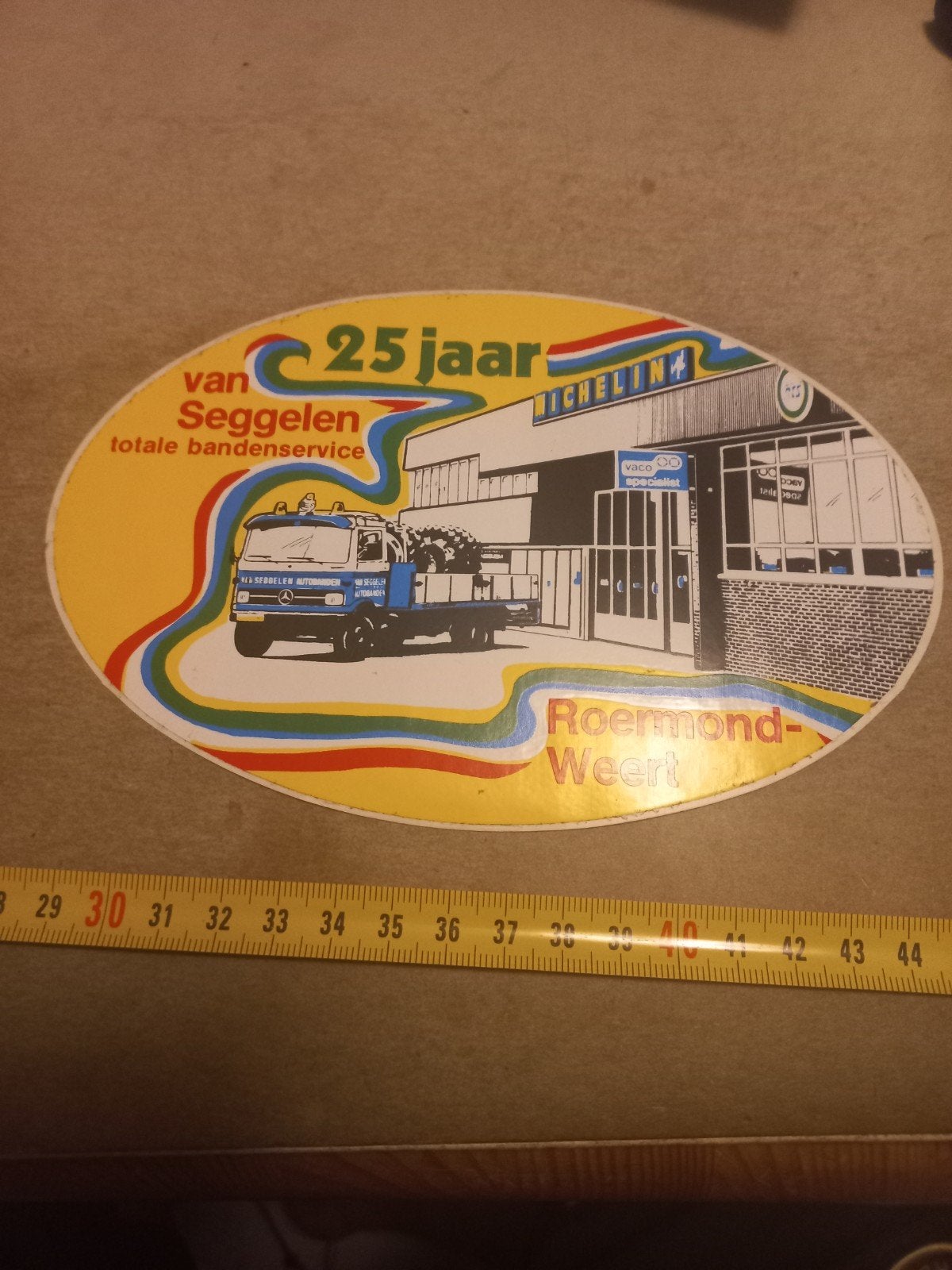 Vintage 25 jaar van Seggelen Michelin sticker, Verzamelen, Ophalen of Verzenden, Gebruikt