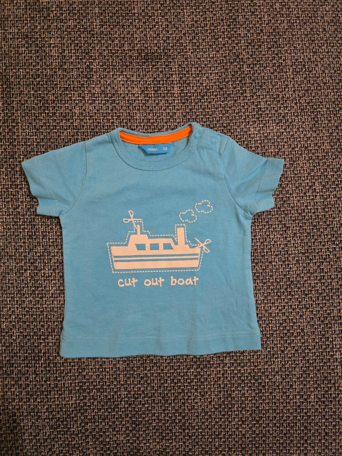 Hema T-shirtje maat 50 met boot opdruk, Kinderen en Baby's, Ophalen of Verzenden, Zo goed als nieuw, Hema, Jongetje