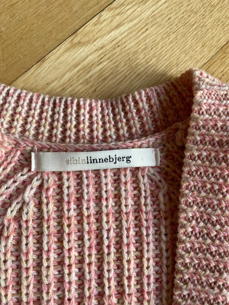 Grof gebreid wollen vest roze - beige Sibin Linnebjerg, Maat 38/40 (M), Ophalen of Verzenden, Zo goed als nieuw, Roze
