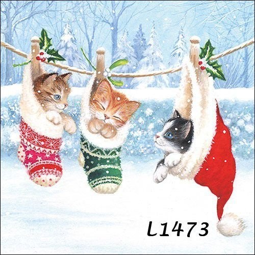 Servetten decoupage/bullet journal - Kerst katten L1473, Verzenden, Nieuw