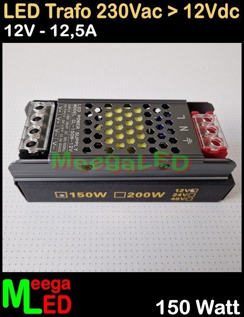 LED Trafo Voeding Adapter Driver - 230V > 12V - 12.5A = 150W, Metaal, Overige merken, Nieuw, Overige fittingen