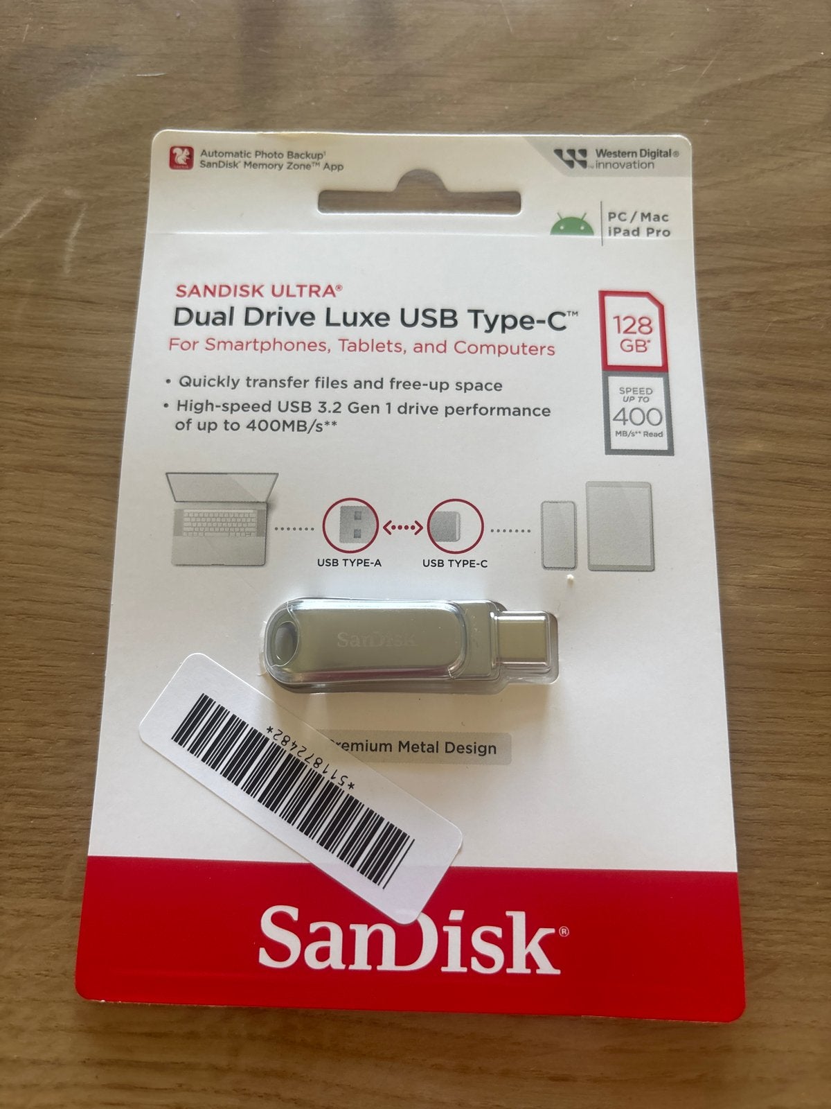 Sandisk Ultra Dual Drive Luxe USB Type-C 128GB, Ophalen of Verzenden, Nieuw, 128 GB