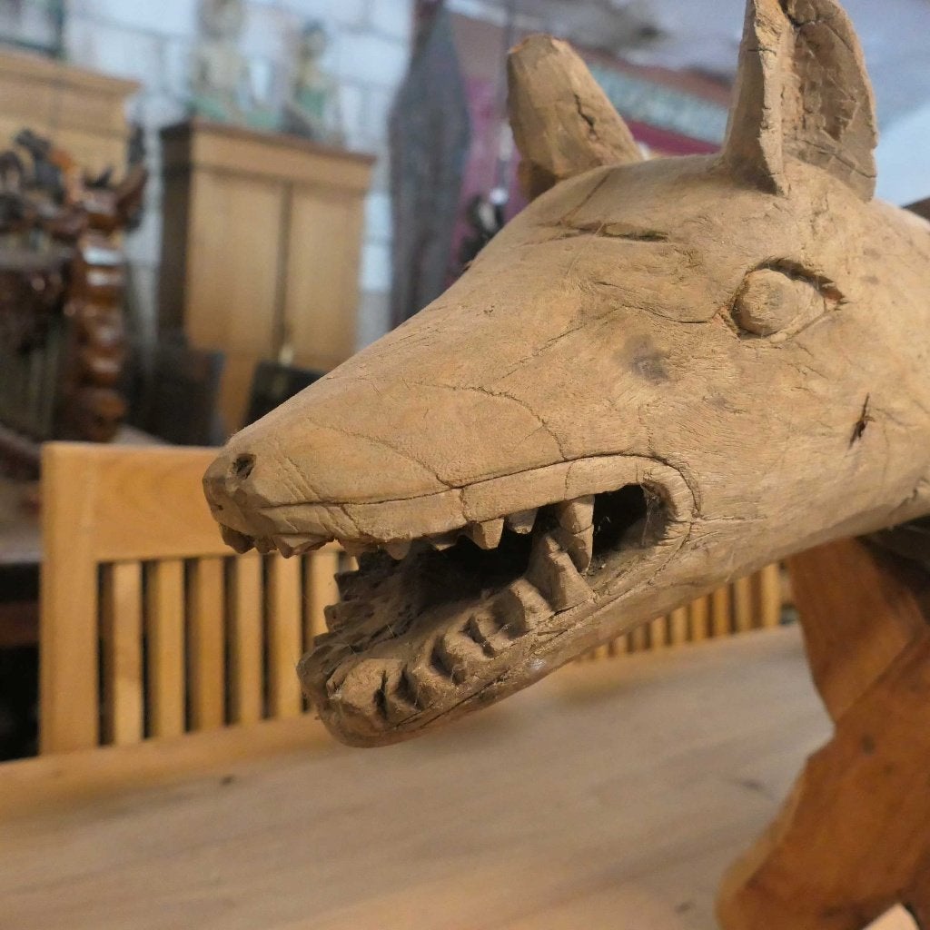 Tribal Kentongan drum KT2 trommel beeld hout hond wolf kunst, Ophalen of Verzenden