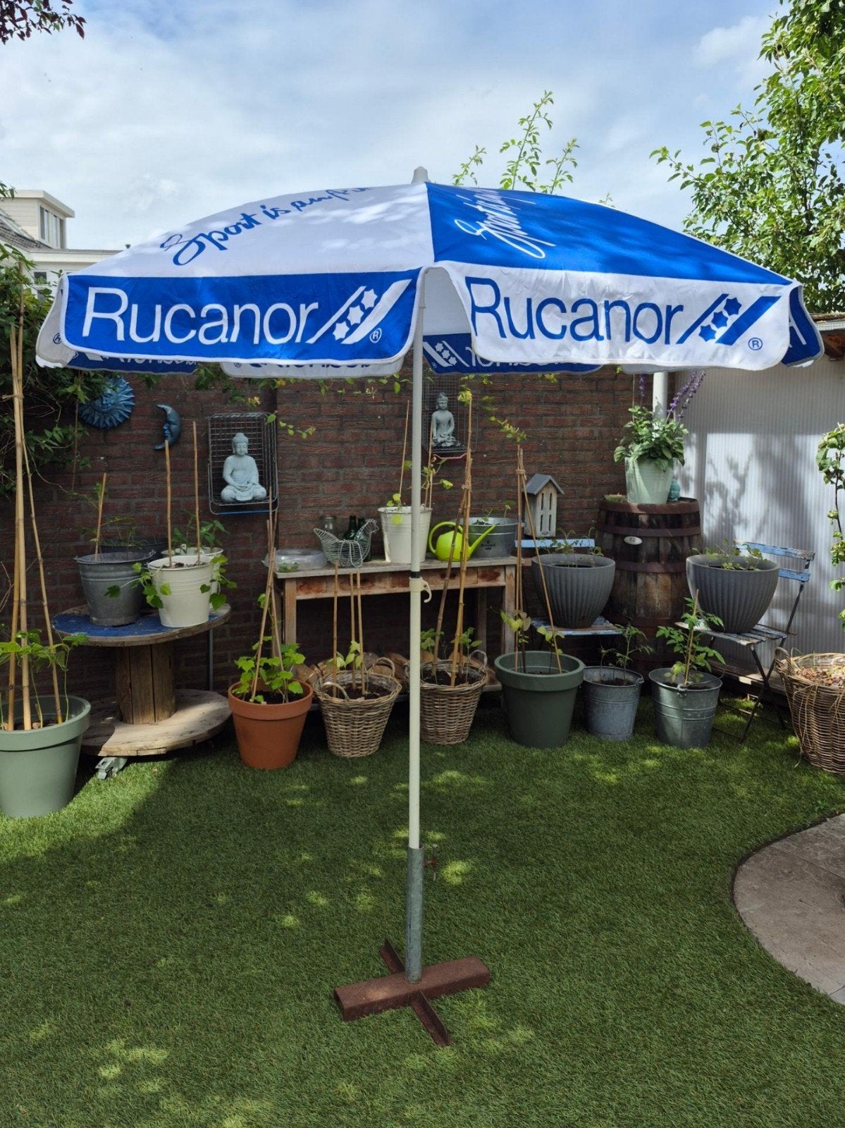 Vintage Rucanor parasol, Tuin en Terras, Parasols, Gebruikt, Stokparasol, 1 tot 2 meter, Ophalen of Verzenden