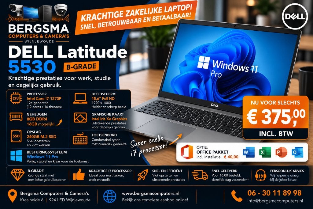 Dell Latitude 5530 | Core i7 12e Gen | 8GB | 240GB SSD, 2 tot 3 Ghz, 8 GB, Intel® Core™ i7 , Ophalen of Verzenden