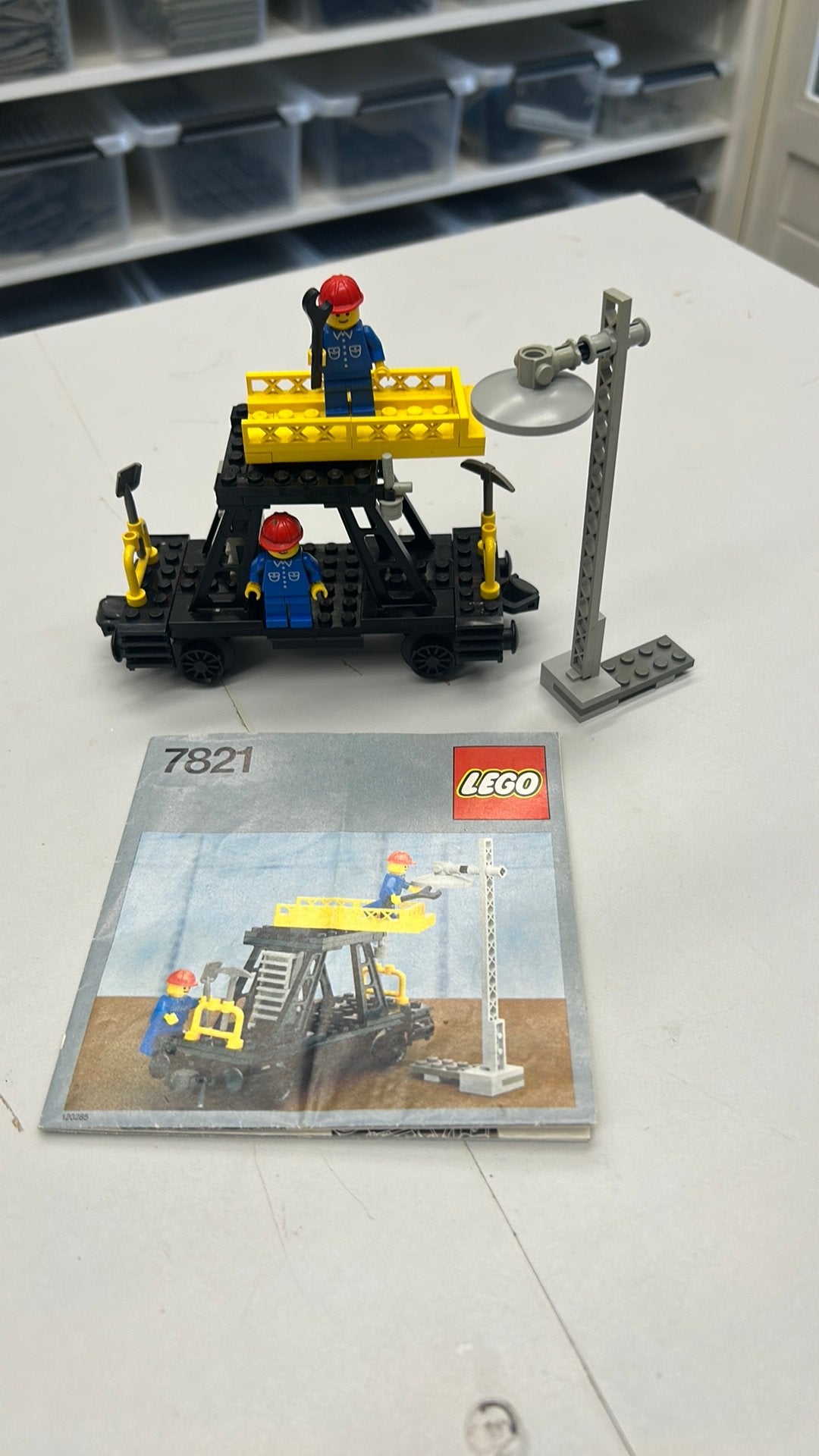 SB2974 Lego trein 7821 12v werk wagon + beschrijving, Ophalen of Verzenden, Gebruikt