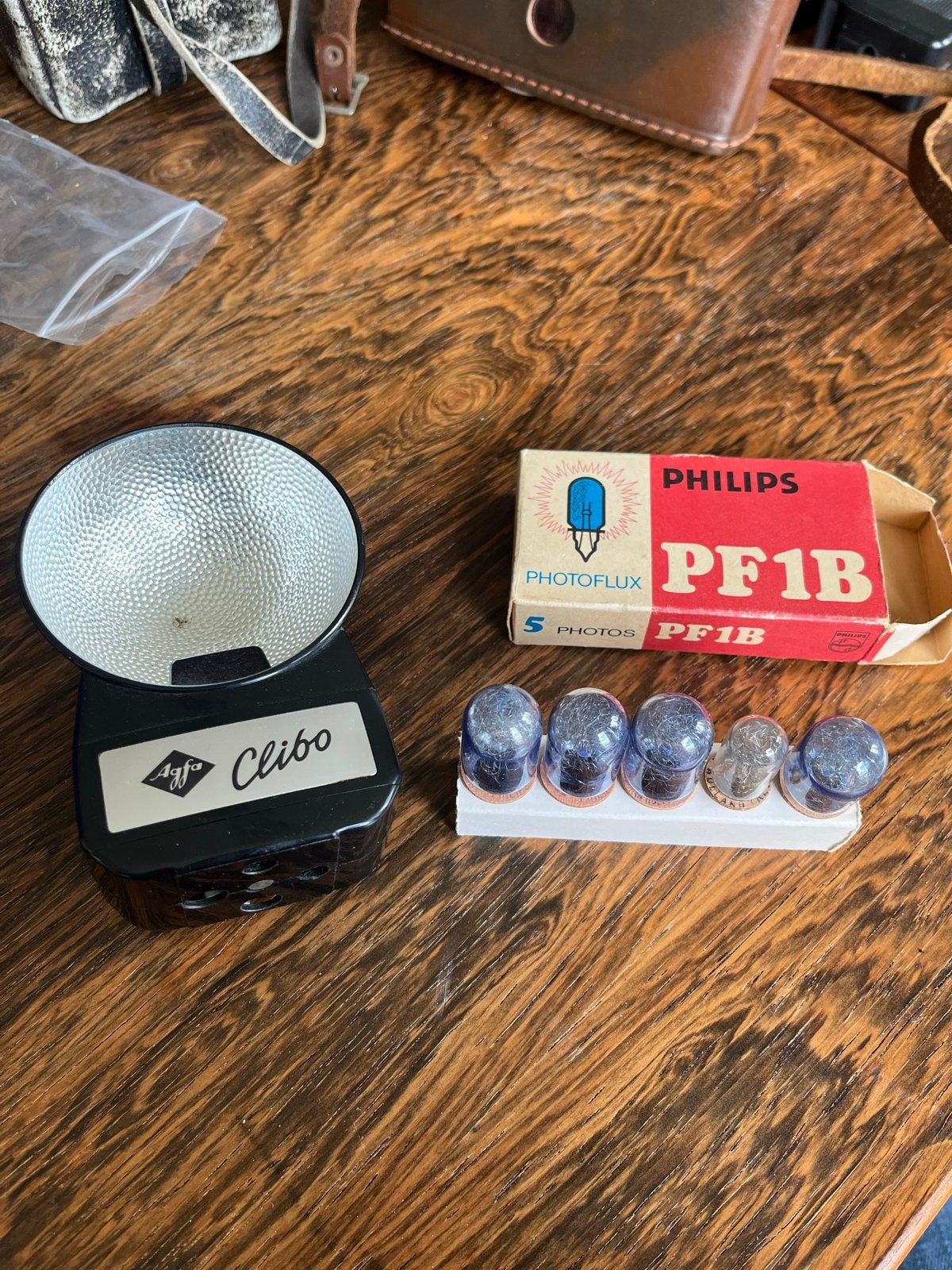 Agfa Clibo Flitser met Philips Photoflux PF1B flitslampen, Ophalen of Verzenden, Gebruikt, Overige merken