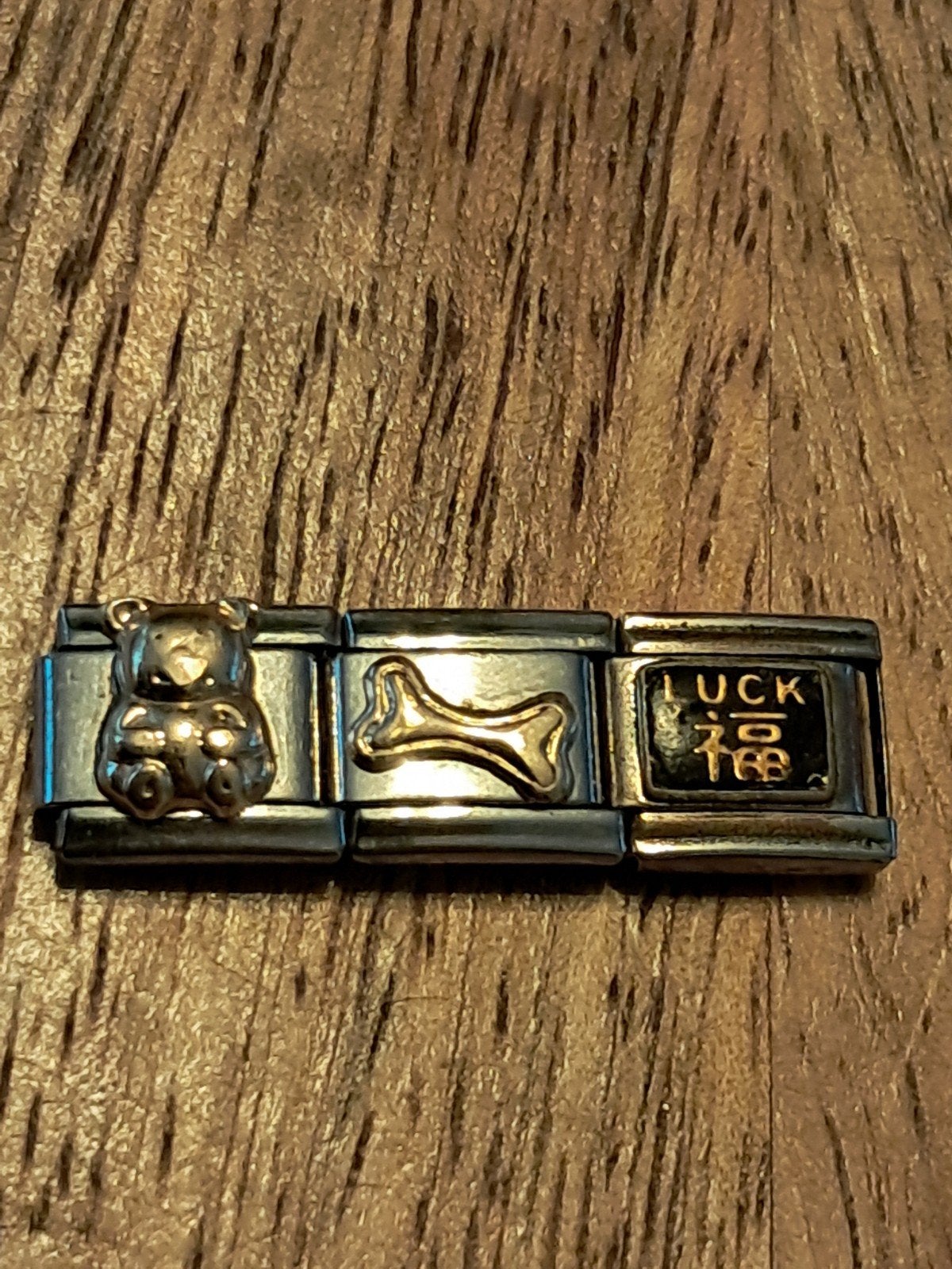 14karaat charms op rvs armband, Ophalen of Verzenden, Gebruikt