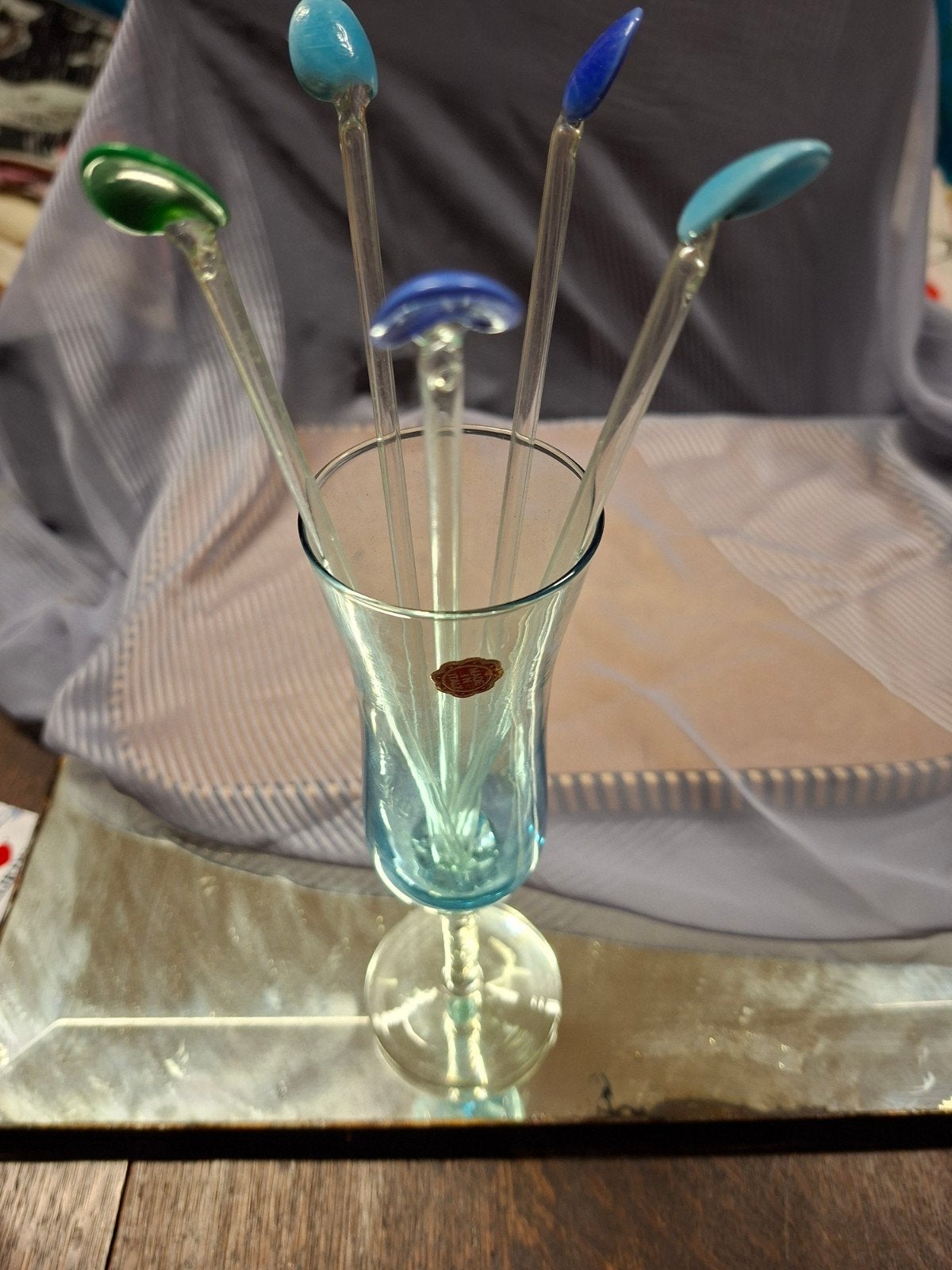 Originele Murano barset glas + 5 glazen lepelrietjes, Ophalen of Verzenden