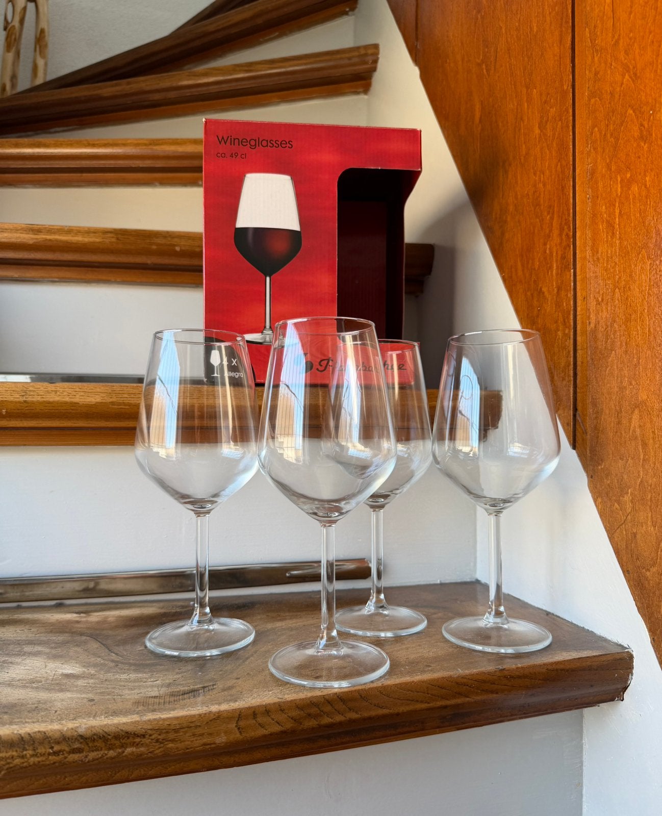 4x Wijnglas rood 49cl in doos, Ophalen of Verzenden, Zo goed als nieuw, Overige typen