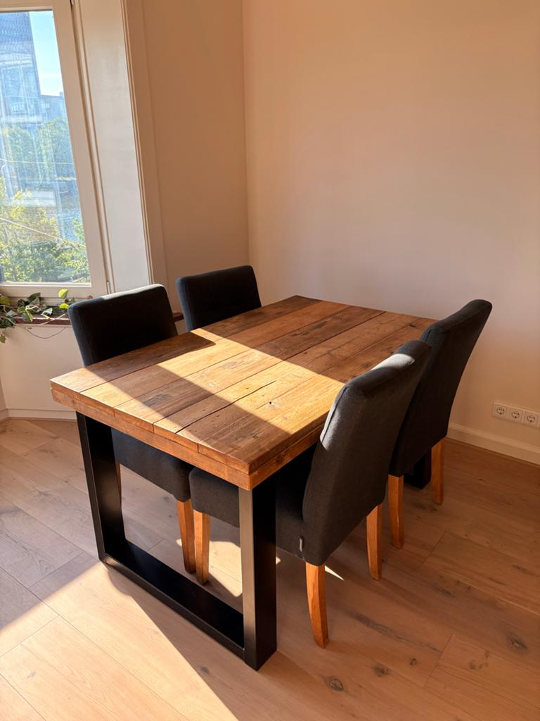 Steigerhouten eettafel 140x87.5x76.7 cm, Ophalen, 100 tot 150 cm, 50 tot 100 cm, Zo goed als nieuw