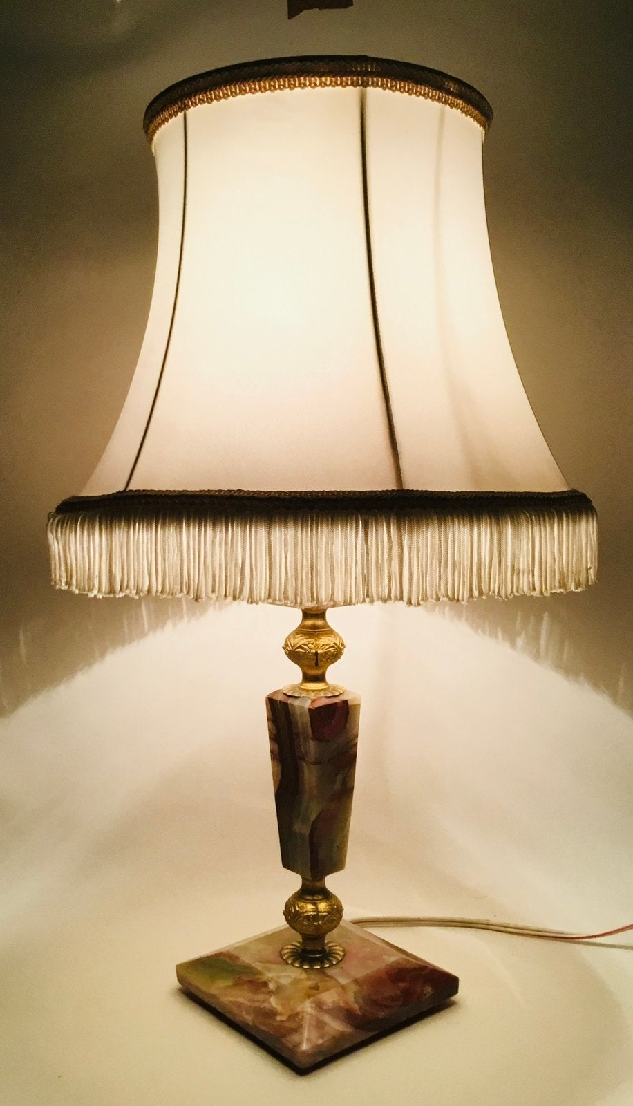 Vintage design grote sfeer tafellamp marmer / onyx + messing, Verzenden, Huis en Inrichting