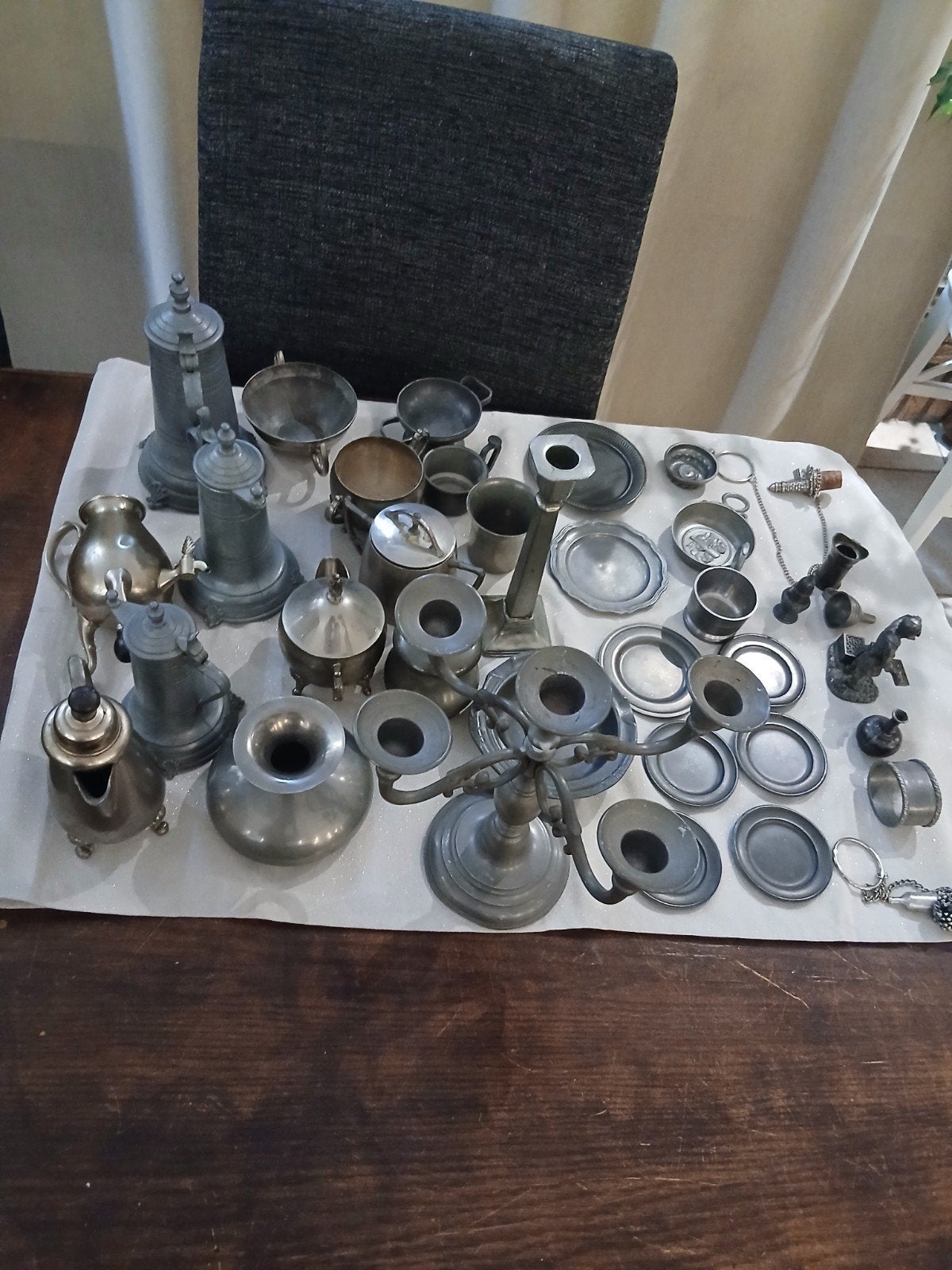 Grote collectie antiek tinwerk: kannen, borden, bekers, Ophalen of Verzenden