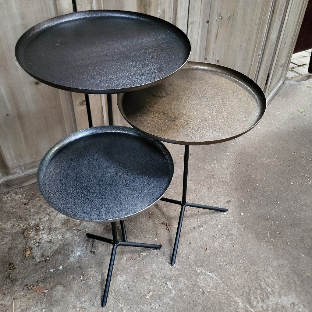 Bijzettafel set van 3 metaal, 45 tot 60 cm, Minder dan 55 cm, Metaal of Aluminium, Rond