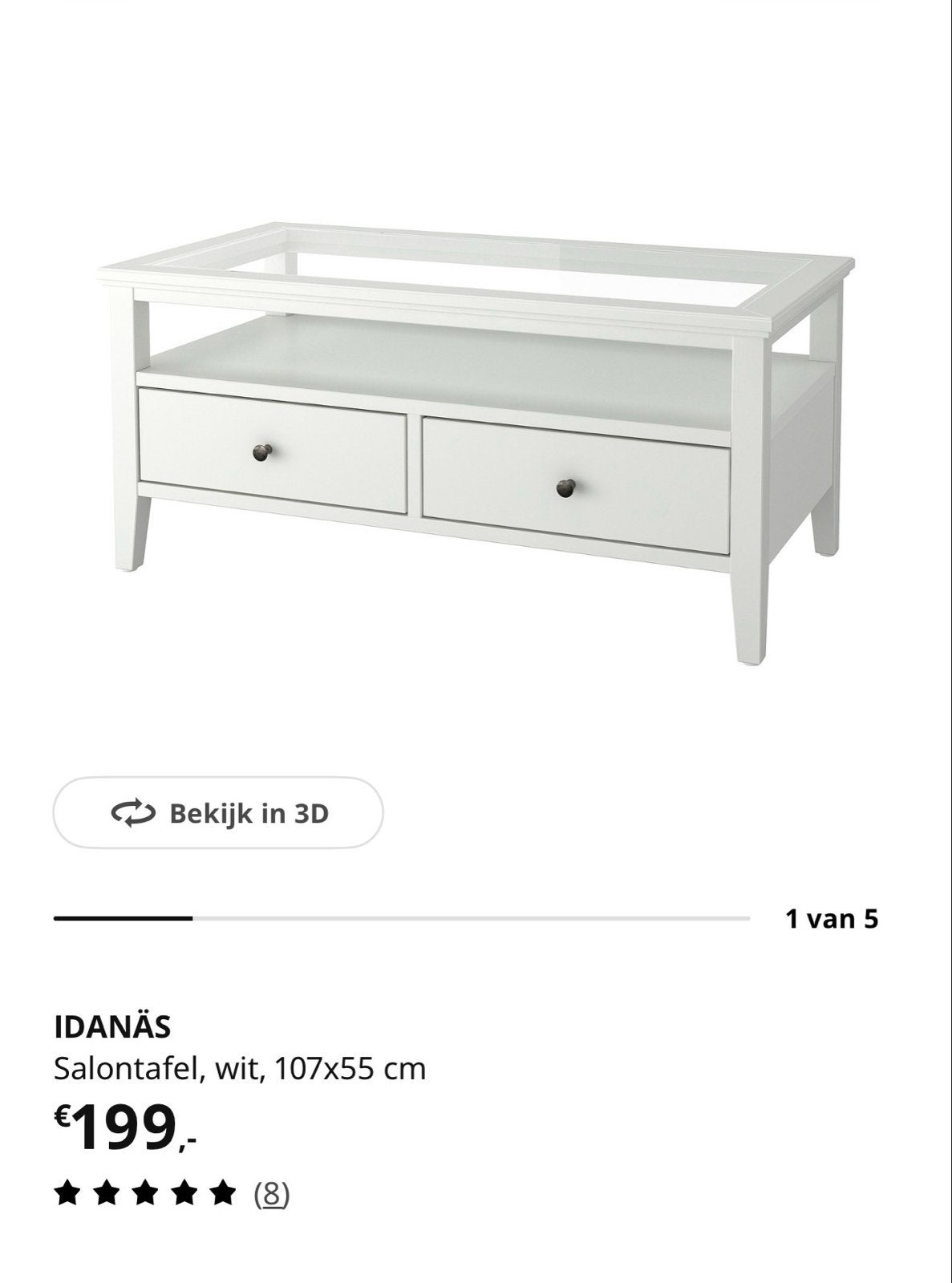 Nieuwe IKEA IDANÄS Salontafel Wit - 107x55 cm, Ophalen, 50 tot 100 cm, 100 tot 150 cm, Nieuw
