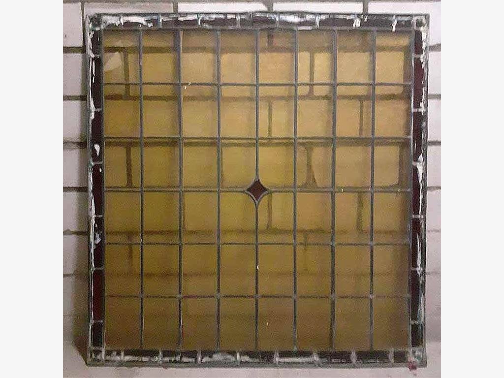 2x antiek glas-in-lood ramen hoogte = 83cm breedte = 81cm b6, Ophalen, Gevelraam of Ruit, Gebruikt, Glas in lood