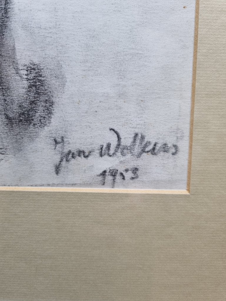 Jan Wolkers Houtskool tekening jaren '50 Naakt, Ophalen, Gesigneerd, Overige technieken, Overig onderwerp