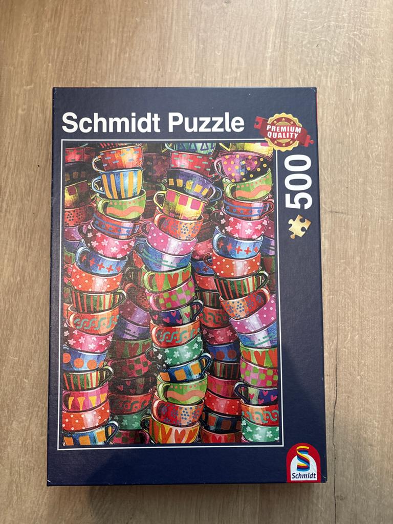 Schmidt Puzzel 500 stukjes - Kleurrijke Kopjes, Ophalen of Verzenden, 500 t/m 1500 stukjes, Zo goed als nieuw, Legpuzzel