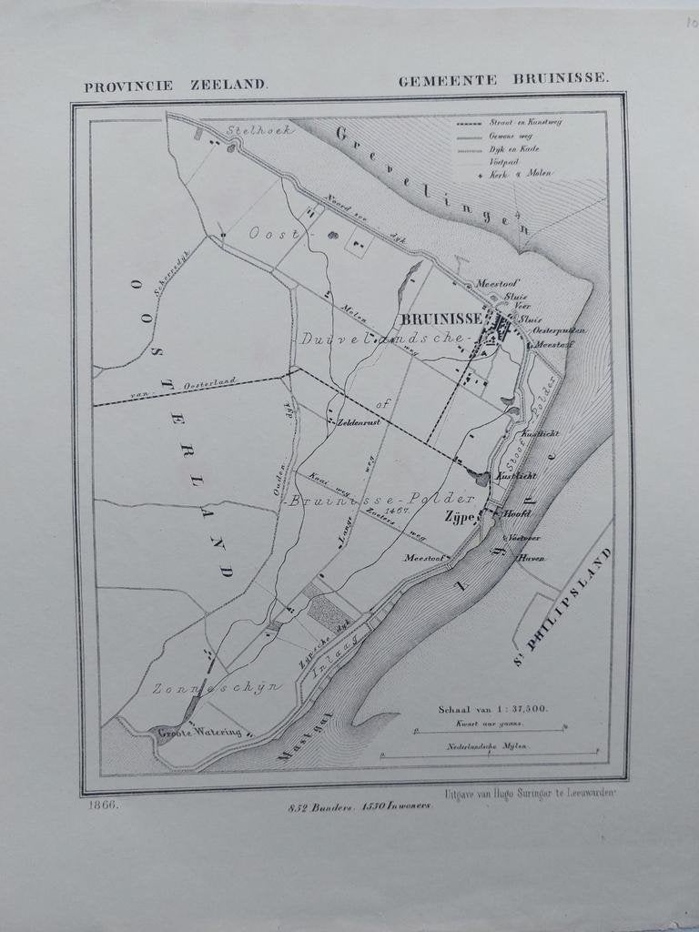 10 / Bruinisse Zijpe Kustlicht Zeeland Litho 1866 J. Kuyper, Ophalen of Verzenden