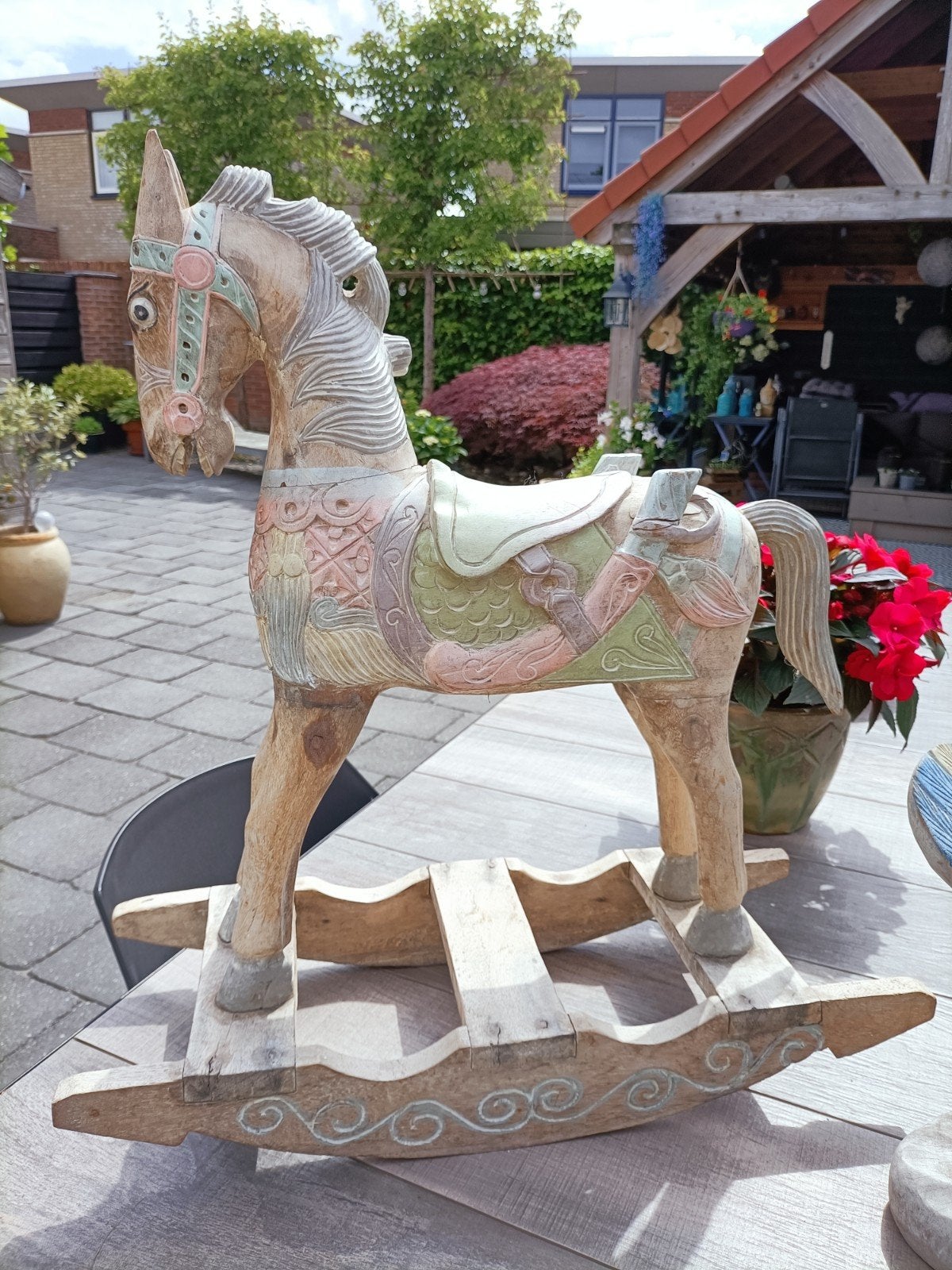 Brocante houten hobbelpaard, Huis en Inrichting, Woonaccessoires | Overige, Meerkleurig, Ophalen of Verzenden, Natuurlijk materiaal