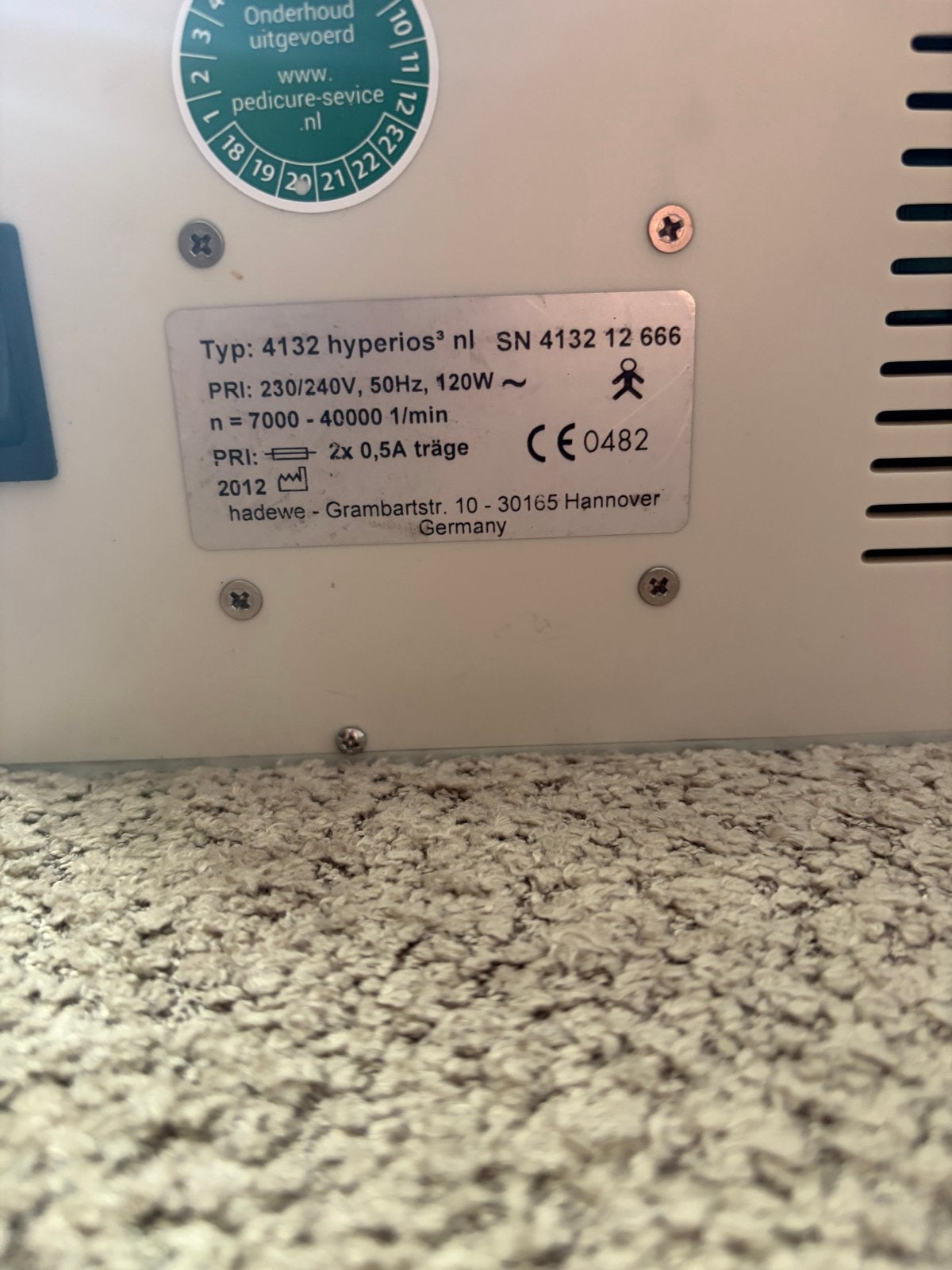 Hadewe Hyperios N1 pedicuremotor - spray moet nagekeken, Ophalen, Gebruikt, Hand- en Voetverzorging