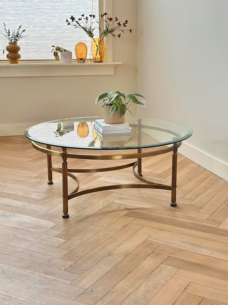 Vintage salontafel hollywood regency jaren 50/60/60, Ophalen, Gebruikt, Glas, 100 tot 150 cm