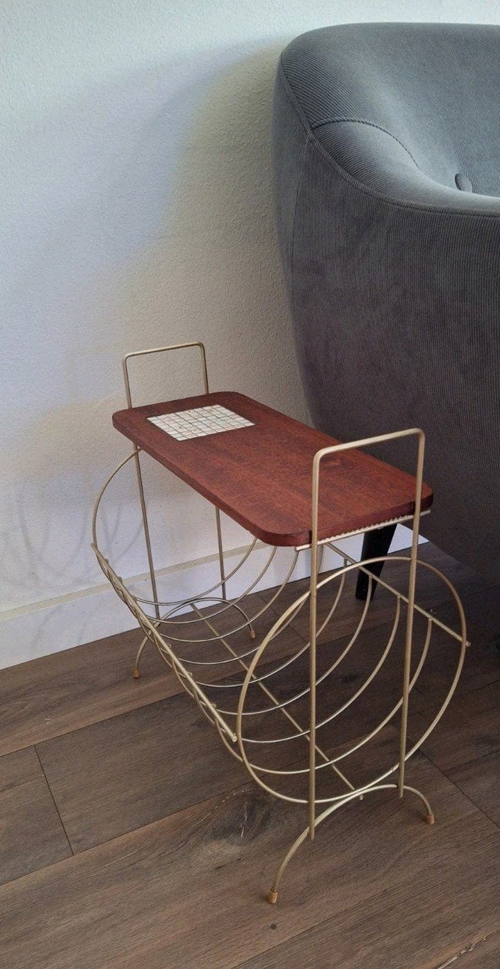 Vintage Bijzettafel Tegelmozaïek Tijdschriftenrek, Ophalen of Verzenden, Gebruikt