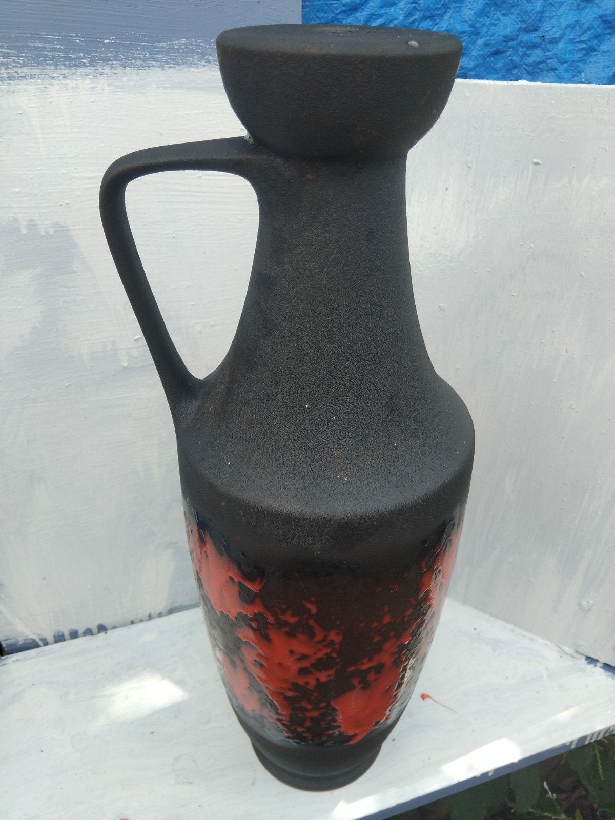 Vintage West Germany Fat Lava Vaas - Zwart/Oranje, Ophalen of Verzenden