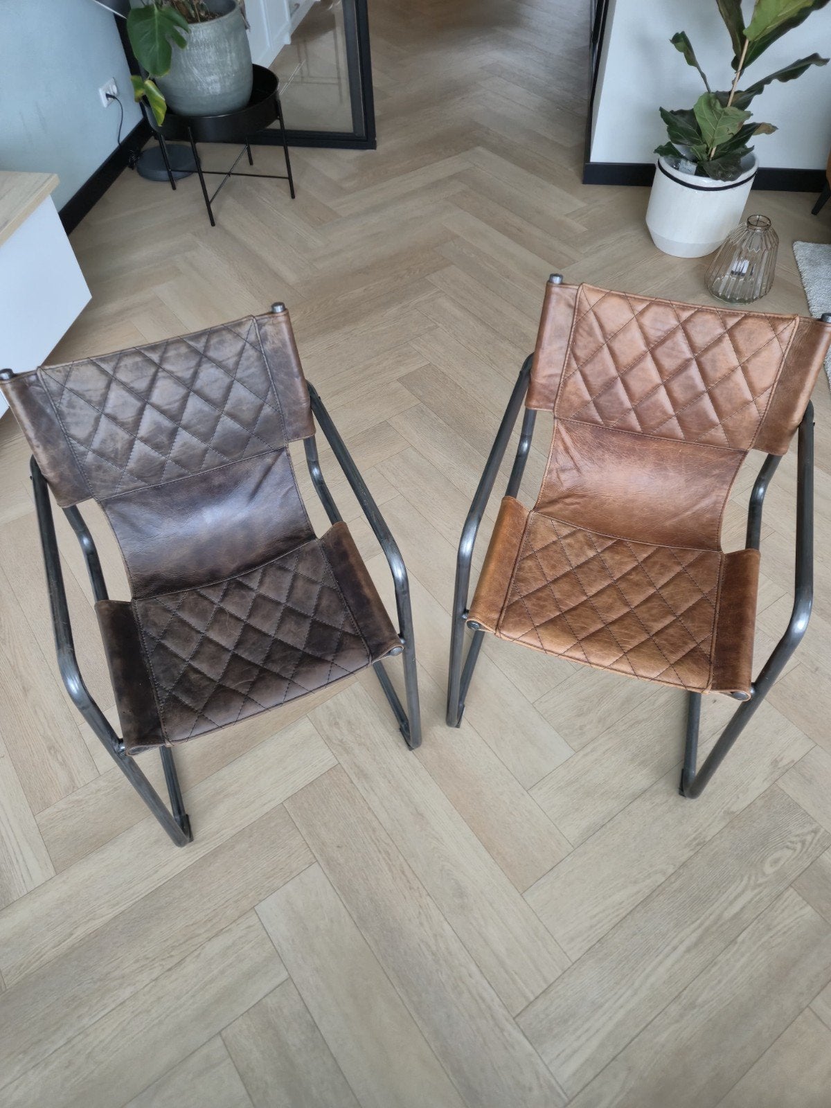 Eetkamerstoelen, Ophalen, Bruin, Leer, Zo goed als nieuw