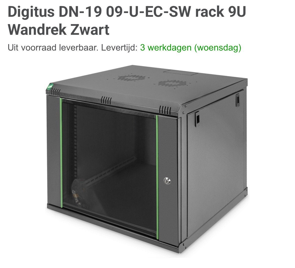 Digitus patchkast 19 inch 9 u met rack shelf, Computers en Software, Ophalen, Nieuw, Glas, Plaatstaal