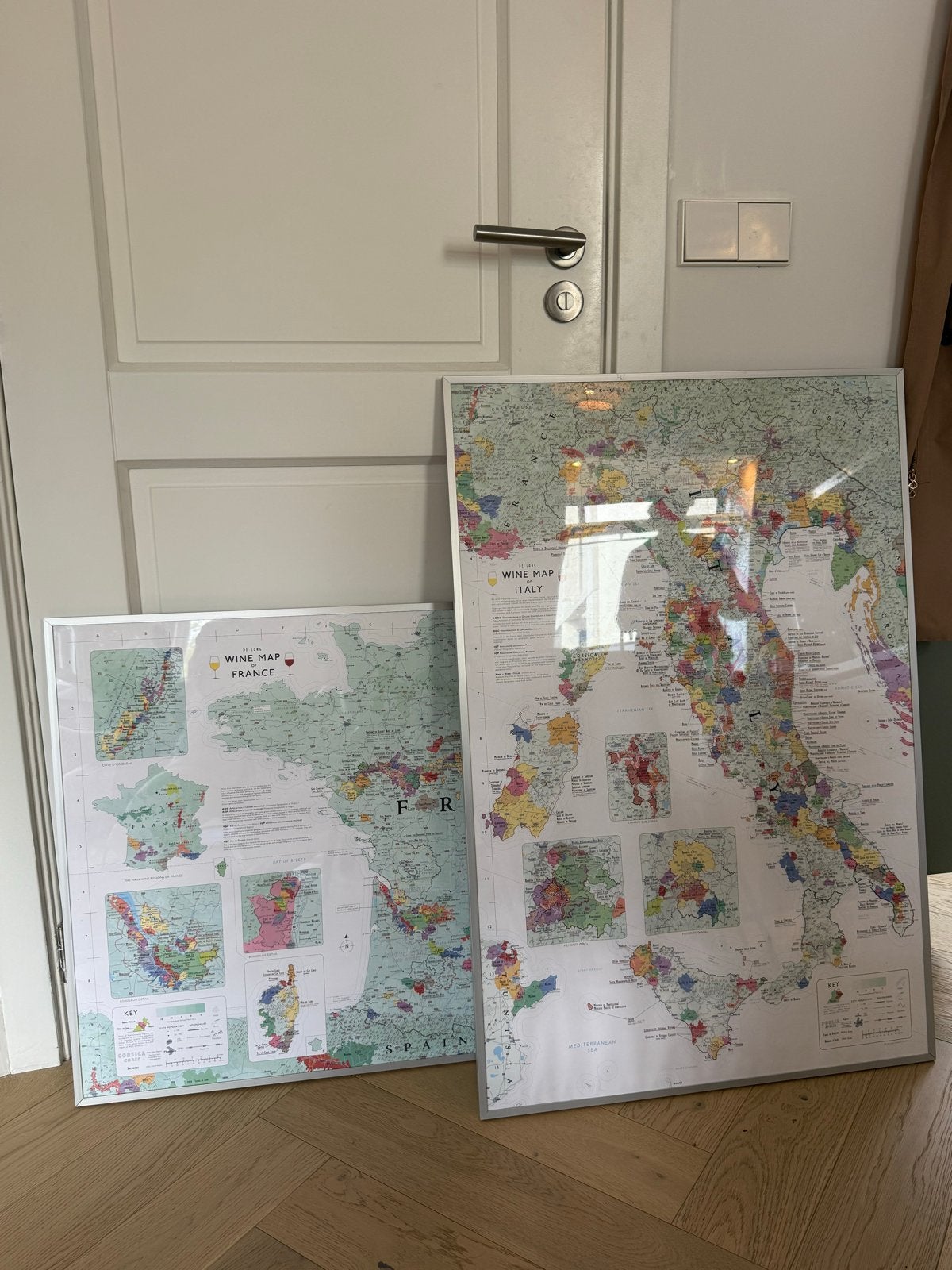 Ingelijste wijnkaarten Italië & Frankrijk – 61 x 91 cm, Ophalen, Meerkleurig, Papier/karton, Zo goed als nieuw