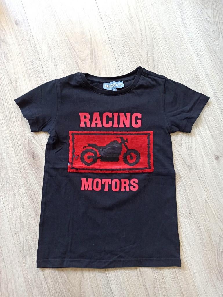 Zwart T-shirt met omkeerbare pailletten motor maat 128, Ophalen of Verzenden, Zo goed als nieuw, Shirt of Longsleeve, Unlocked