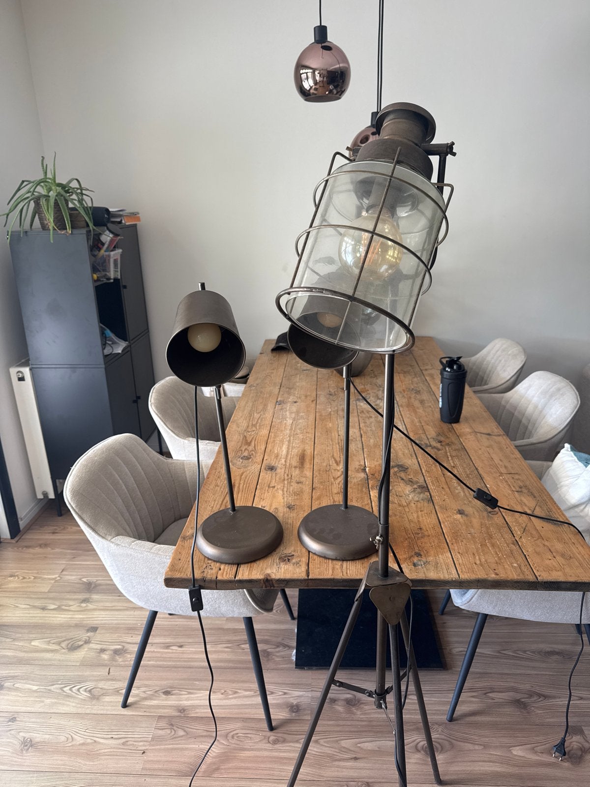Set van 3 industriële tafellampen, Ophalen, Met schakelaar, Gebruikt, Sfeerlamp