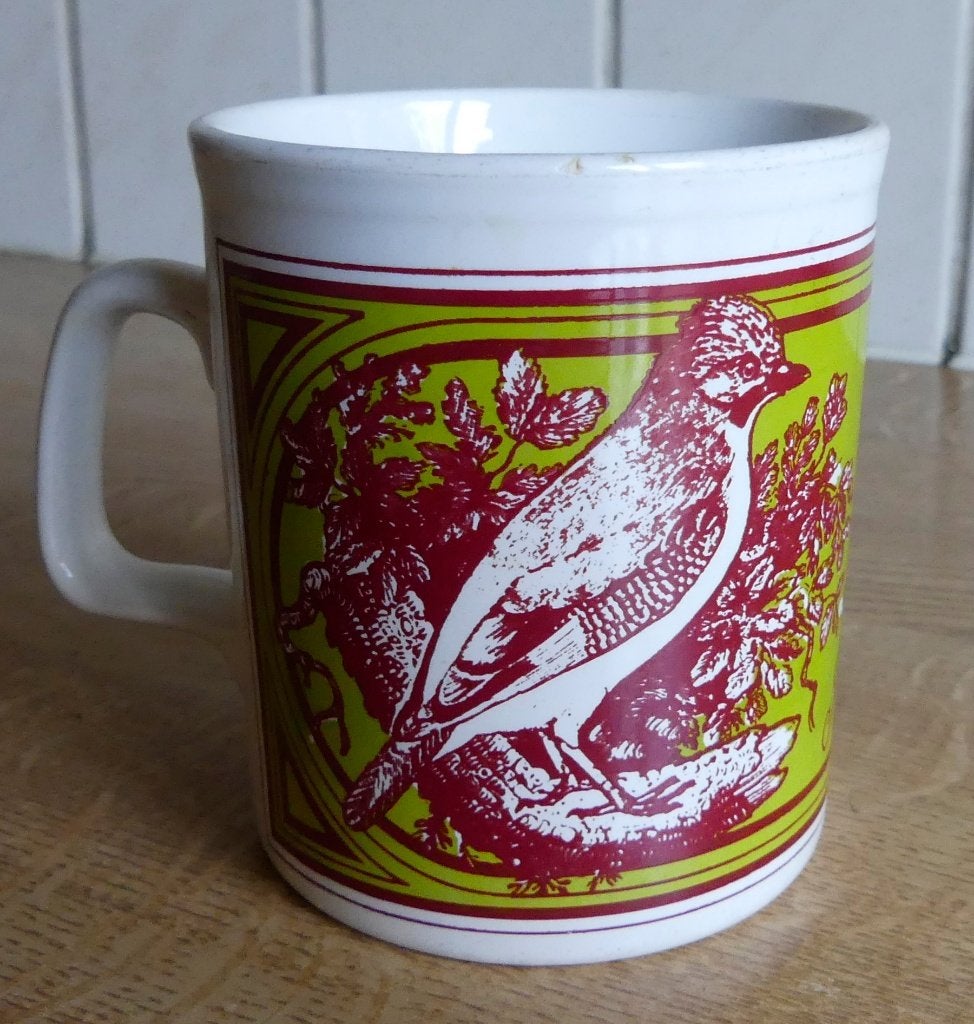Staffordshire Potteries vintage beker mok vogel Gaai Jay, Gebruikt, Overige stijlen, Aardewerk, Mok