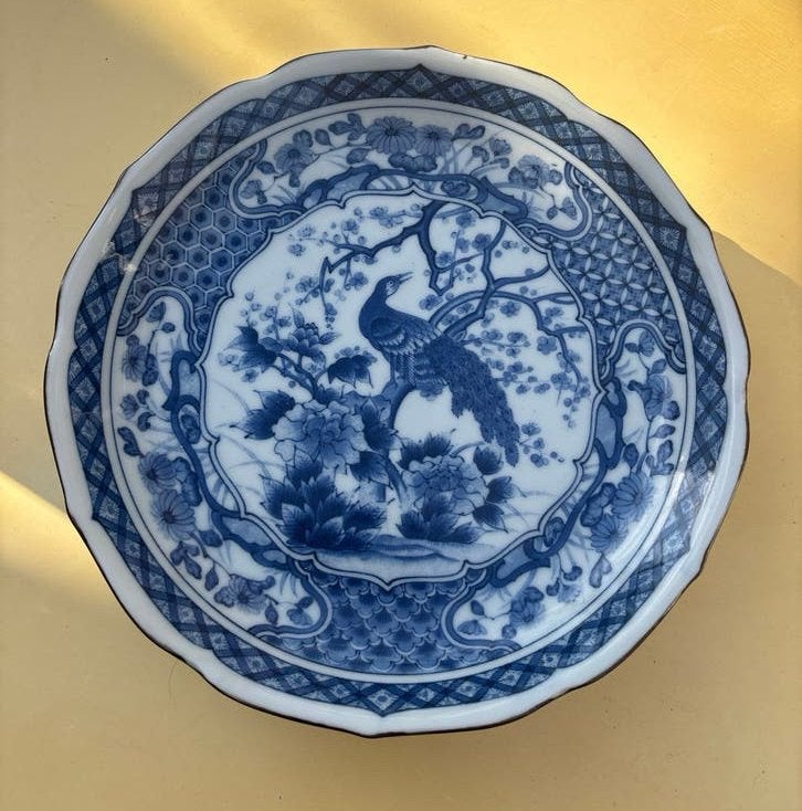 Vintage Japans bord met pauw en bloemmotief, Ophalen of Verzenden