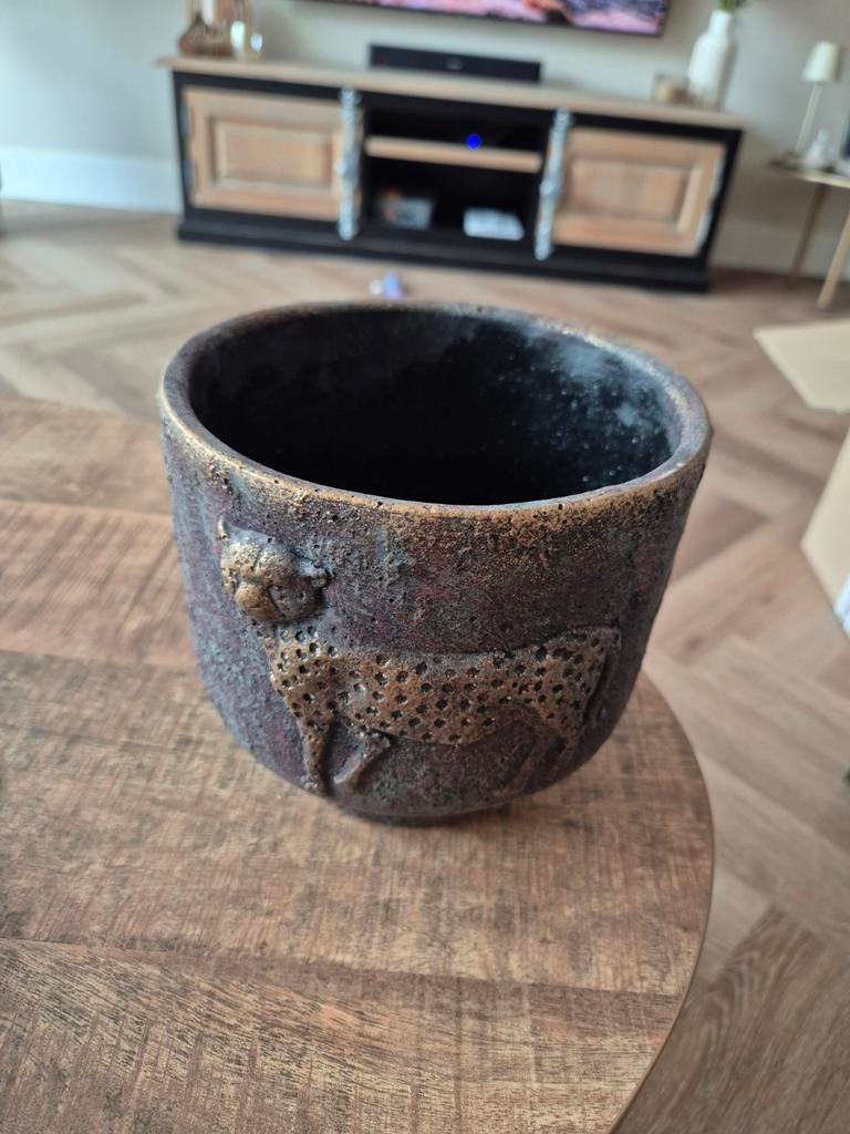 Nieuwe bloempot met print, Rond, Nieuw, Ophalen of Verzenden, Aardewerk