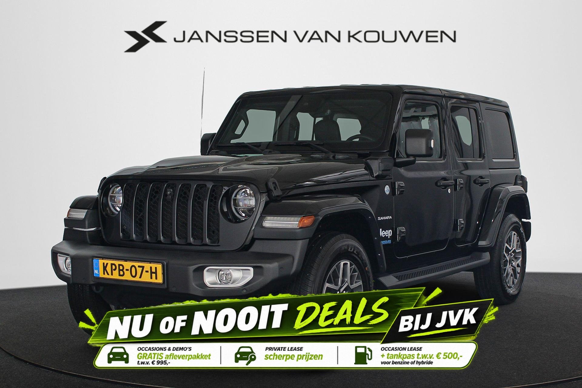 Jeep Wrangler Unlimited 4xe 380 Sahara Leder Stoelverwarming, Auto's, Jeep, Automaat, Stof, 4 cilinders, Cabriolet