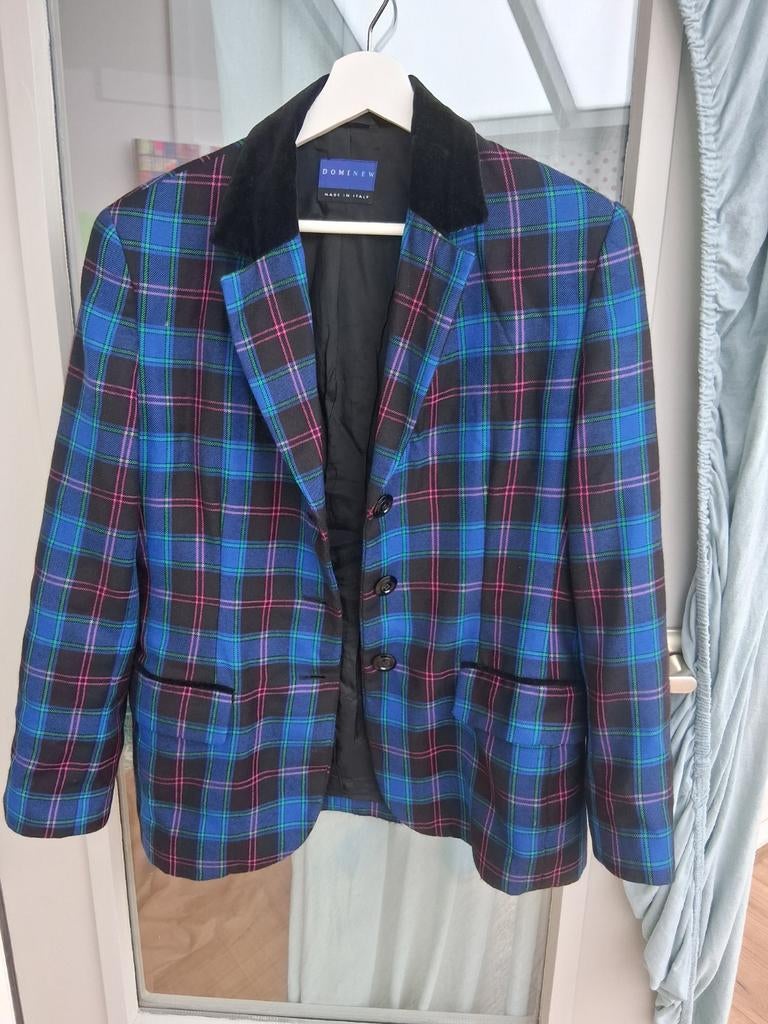 Italiaans geruit wollen vintage colbert blazer, Ophalen, Blauw, Maat 42/44 (L), Zo goed als nieuw