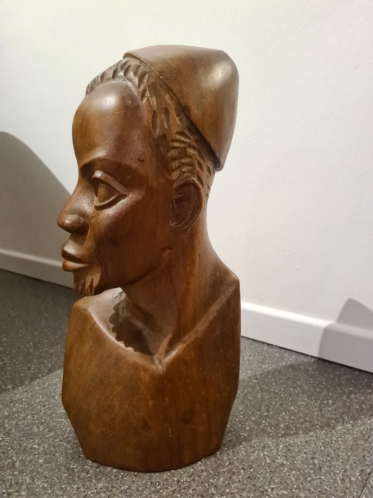Afrikaanse buste - fraai houtsnijwerk - massief hout, Buste, Ophalen of Verzenden, Handgemaakt, 20 - 50 cm
