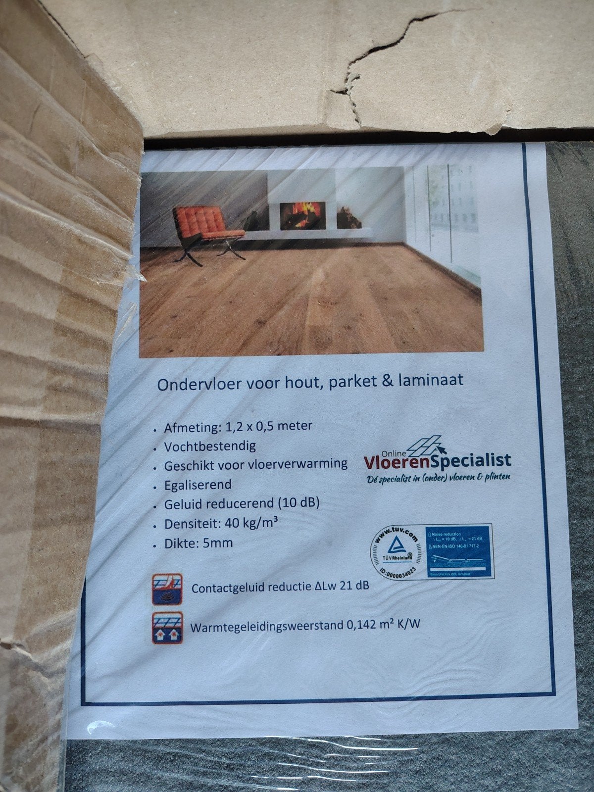 Ondervloer 5mm dik, 26.4m2, vochtbestendig, geluidreducerend, Ophalen, 50 tot 150 cm, Overige typen, Nieuw