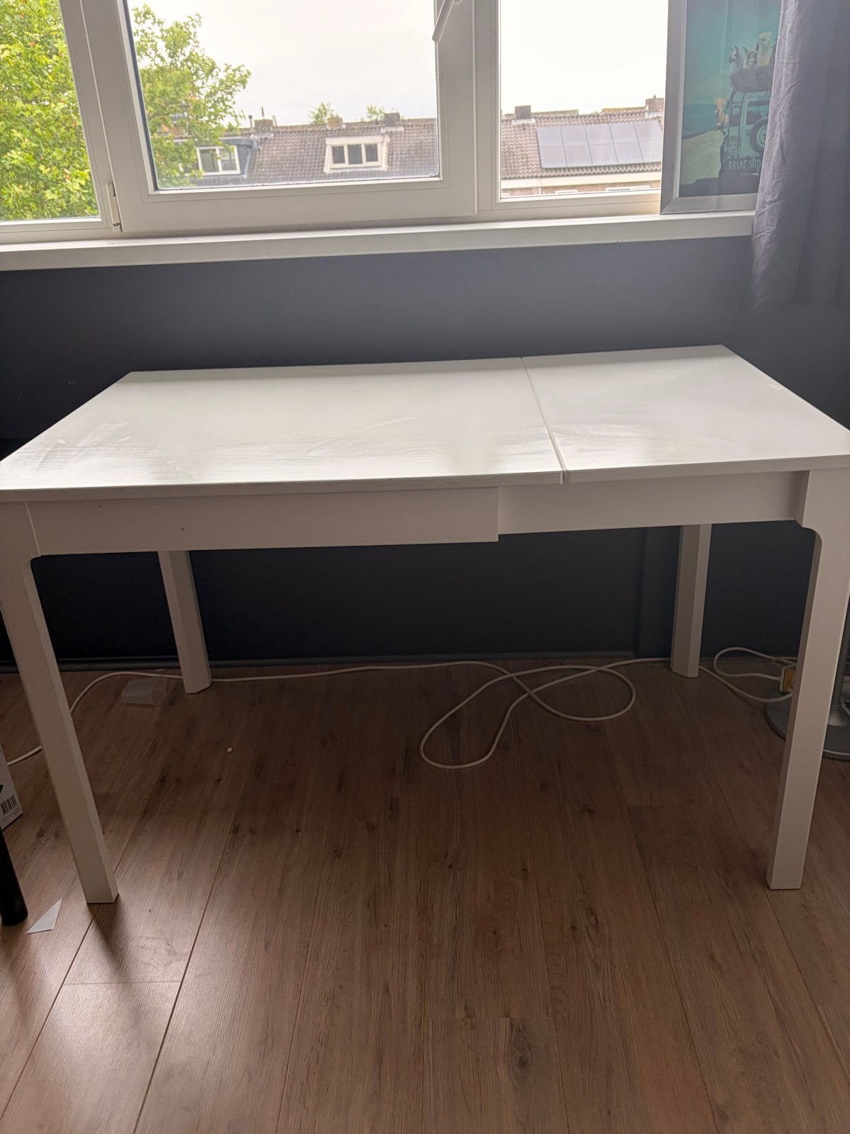 Uitschuifbare eettafel wit - compact en praktisch, Huis en Inrichting, Tafels | Eettafels, Ophalen, Gebruikt, Vierkant, Tot twee personen