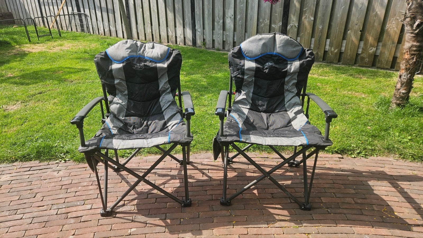 2x Bardani Opvouwbare Campingstoelen - Grijs/Blauw, Ophalen, Gebruikt