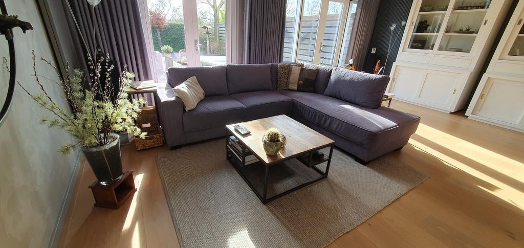 Hoekbank grijs/blauw met stevige zit - 2.60 x 2.10 mtr, Huis en Inrichting, Banken | Bankstellen, 250 tot 300 cm, Gebruikt, Hoekbank