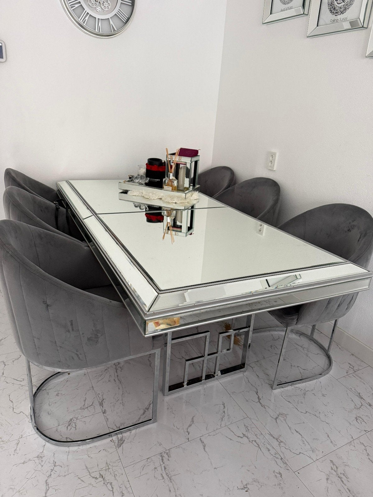 Eettafel met 6 stoelen, Ophalen, Gebruikt, 50 tot 100 cm, Glas
